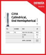 فرز کارباید برداشت آمالگام استوانه ای بلند با انتهای گرد توربین C31A (بسته ۵ عددی) - تصویر 2